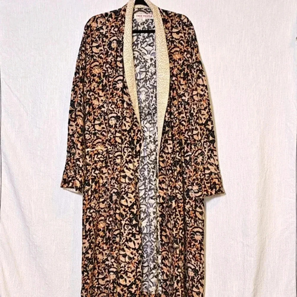Free People Wild Nights Boho Animal Trim Floral Maxi Duster SZ S - Picture 1 of 14